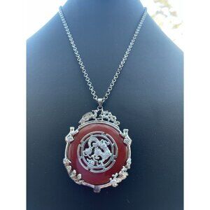 Ross Simons 925 Sterling Silver Red Jade Dragon Pendant On Italian Sterling Chai